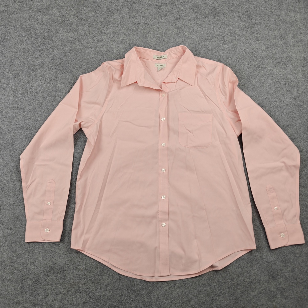 L.L.Bean Dress Shirt Womens Medium Pink Regular Fit Wrinkle Free Cotton Business